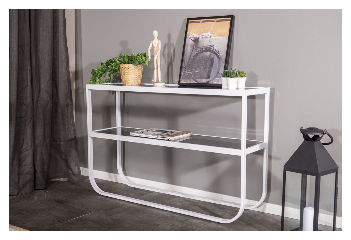 Rocker Side Table - Smoke Gray Glass Top/White, 110x30