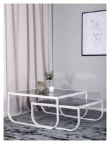 Rocker Coffee Tables - Smoky Gray Glass Top/White, 80x80