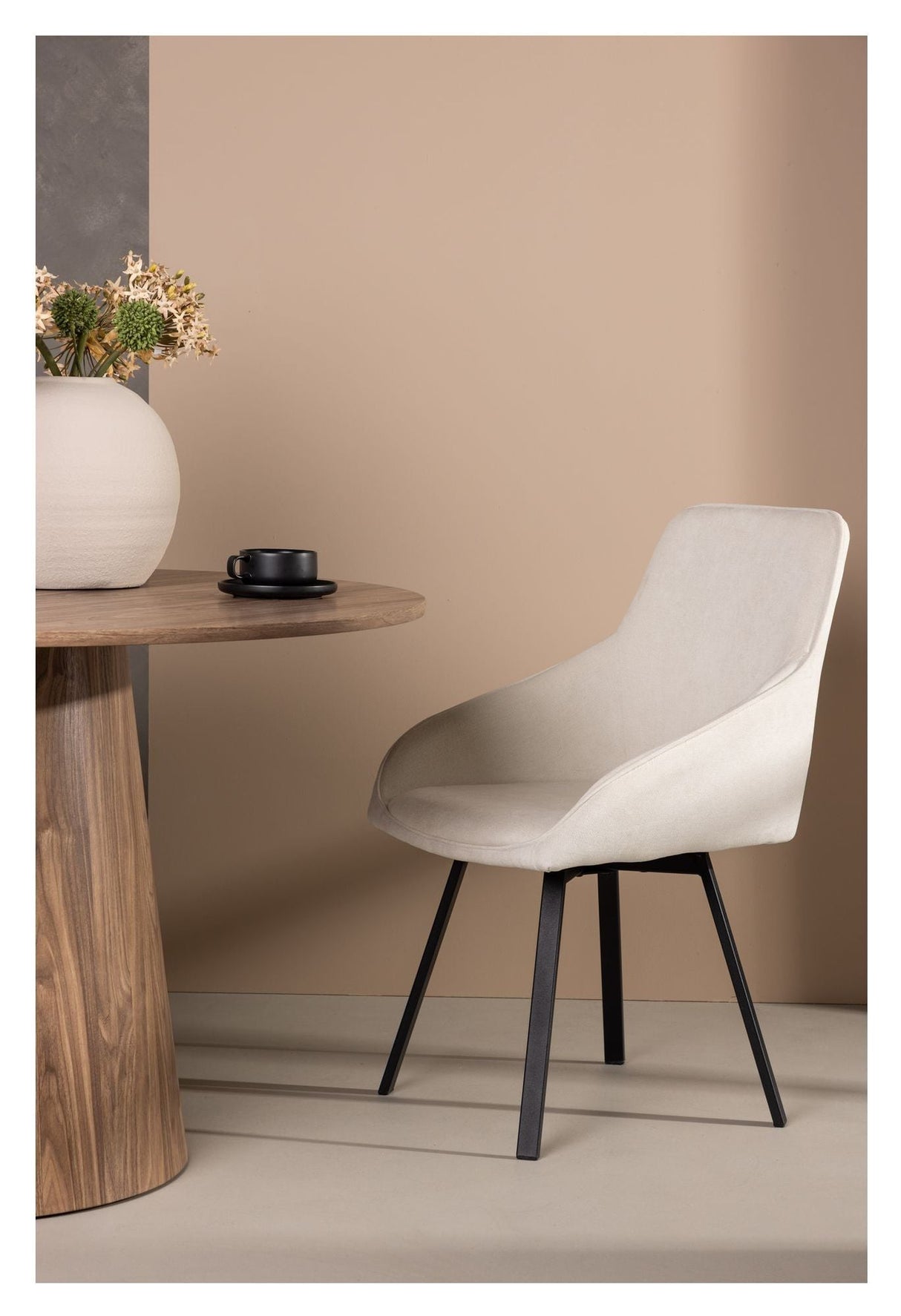 Rosie Dining Chair, Black, Beige Fabric