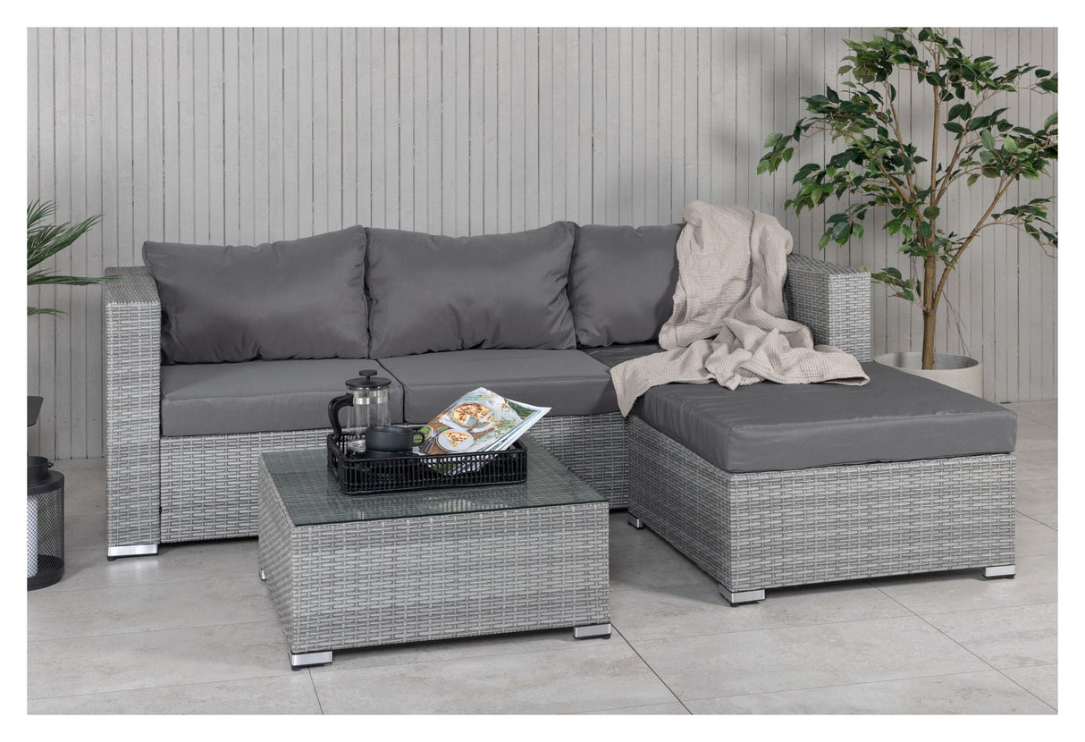 Rotterdam Lounge bed with table, Gray cord with gray cushions