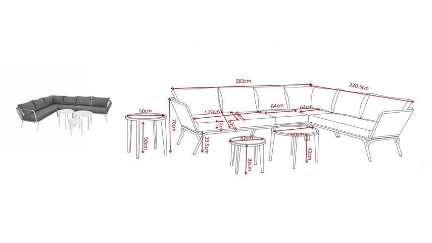 Roxo Corner sofa with tables, White Alu/Gray