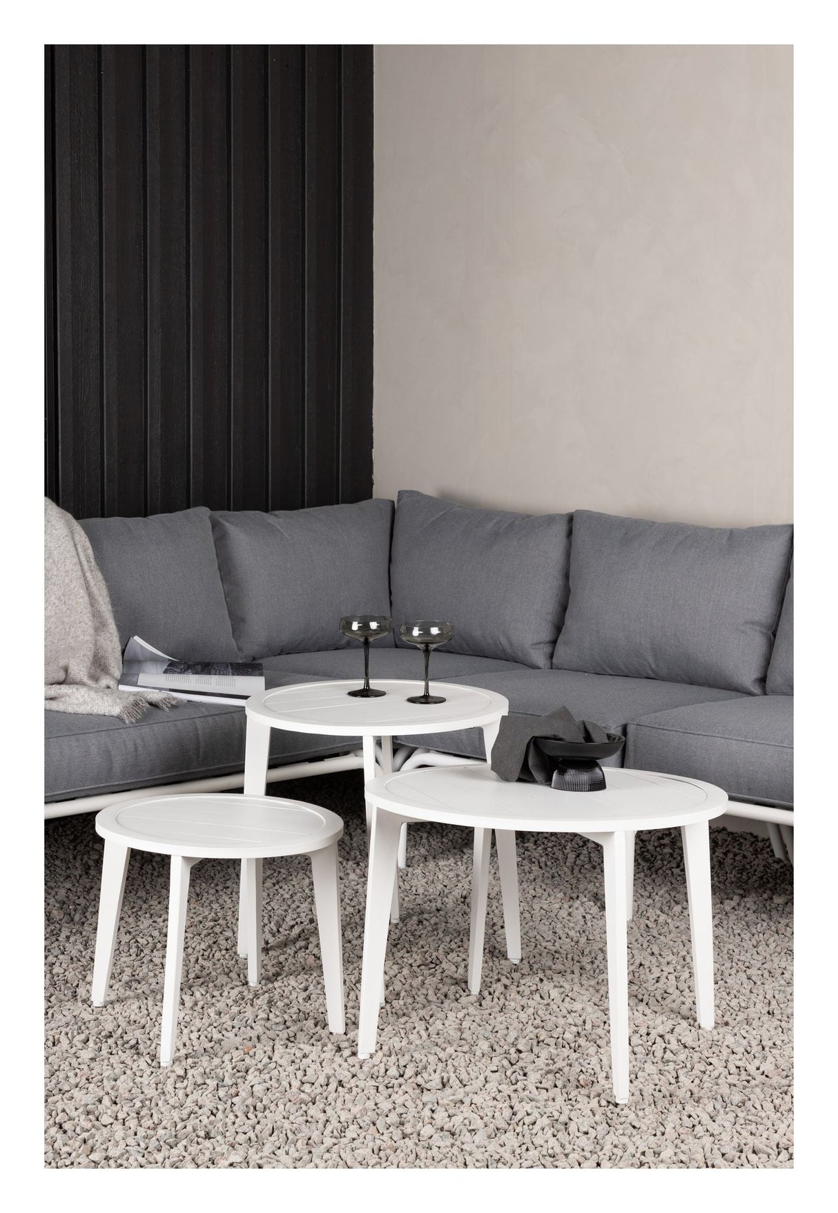 Roxo Corner sofa with tables, White Alu/Gray