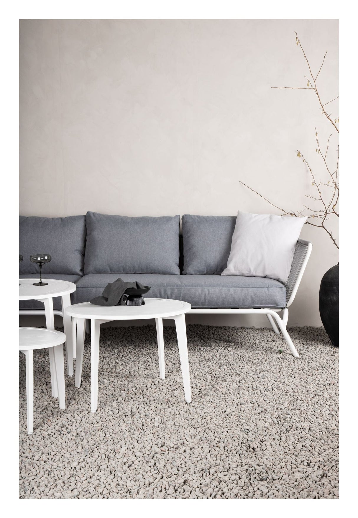 Roxo Corner sofa with tables, White Alu/Gray