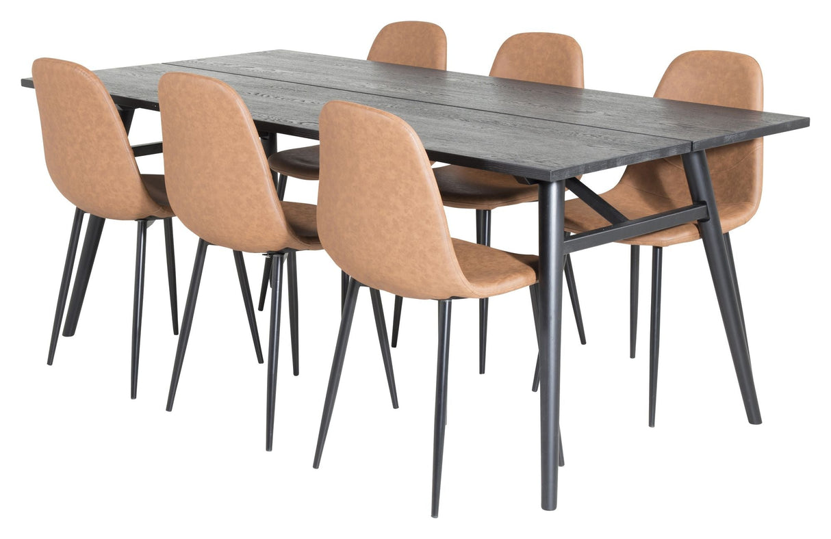 Sleek Dining Table with 6 Polar Diamond Chairs, Brown PU