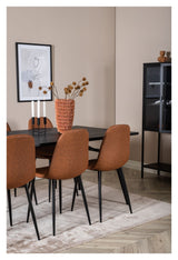 Sleek Dining Table with 6 Polar Diamond Chairs, Brown PU