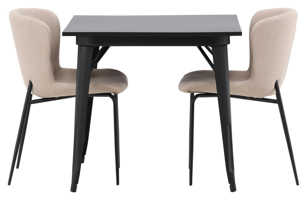 Tempe Dining table with 2 Modesto chairs - Black/Beige bouclé