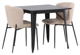 Tempe Dining table with 2 Modesto chairs - Black/Beige bouclé