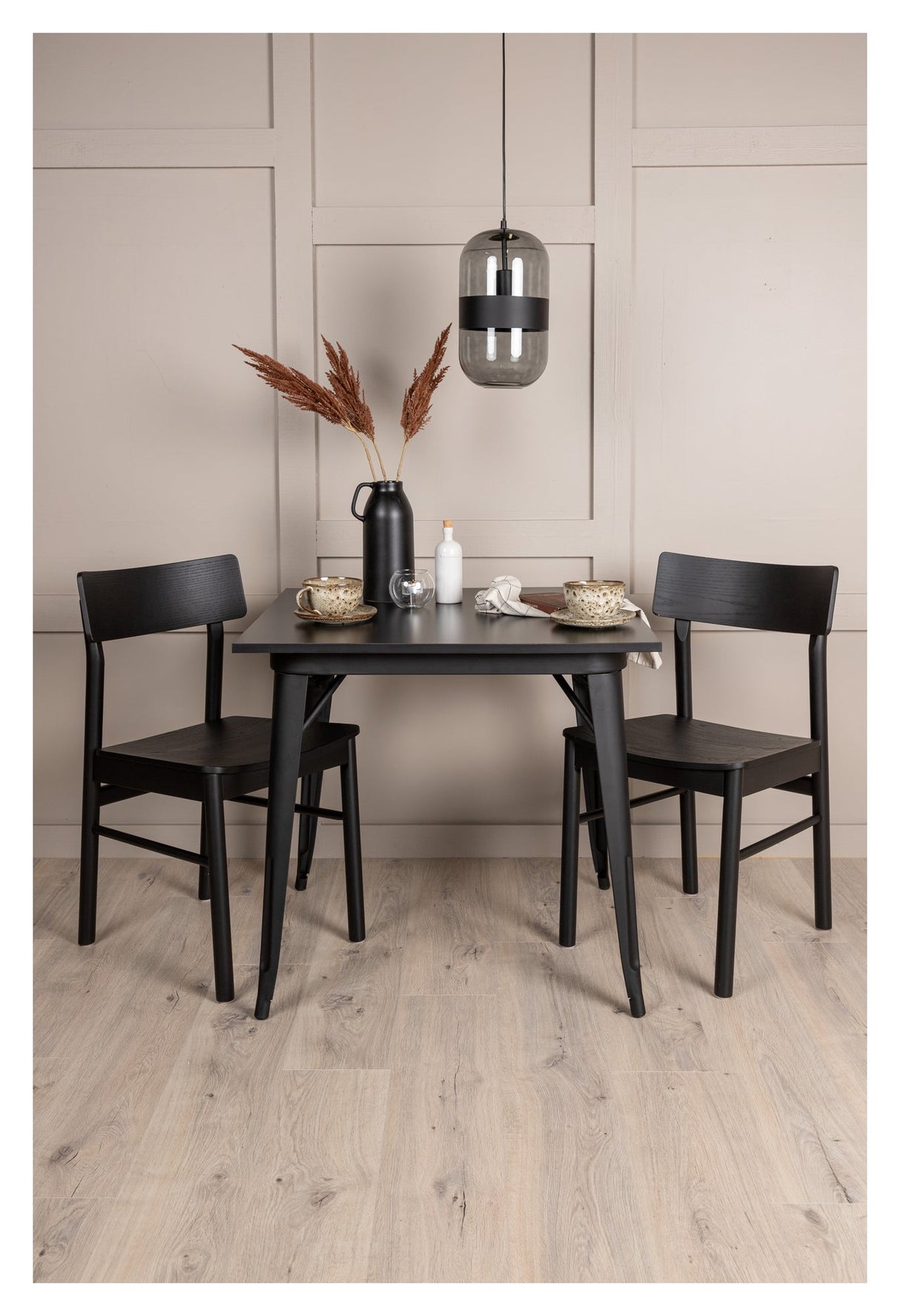 Tempe Dining table with 2 Montros chairs - Black/Nature