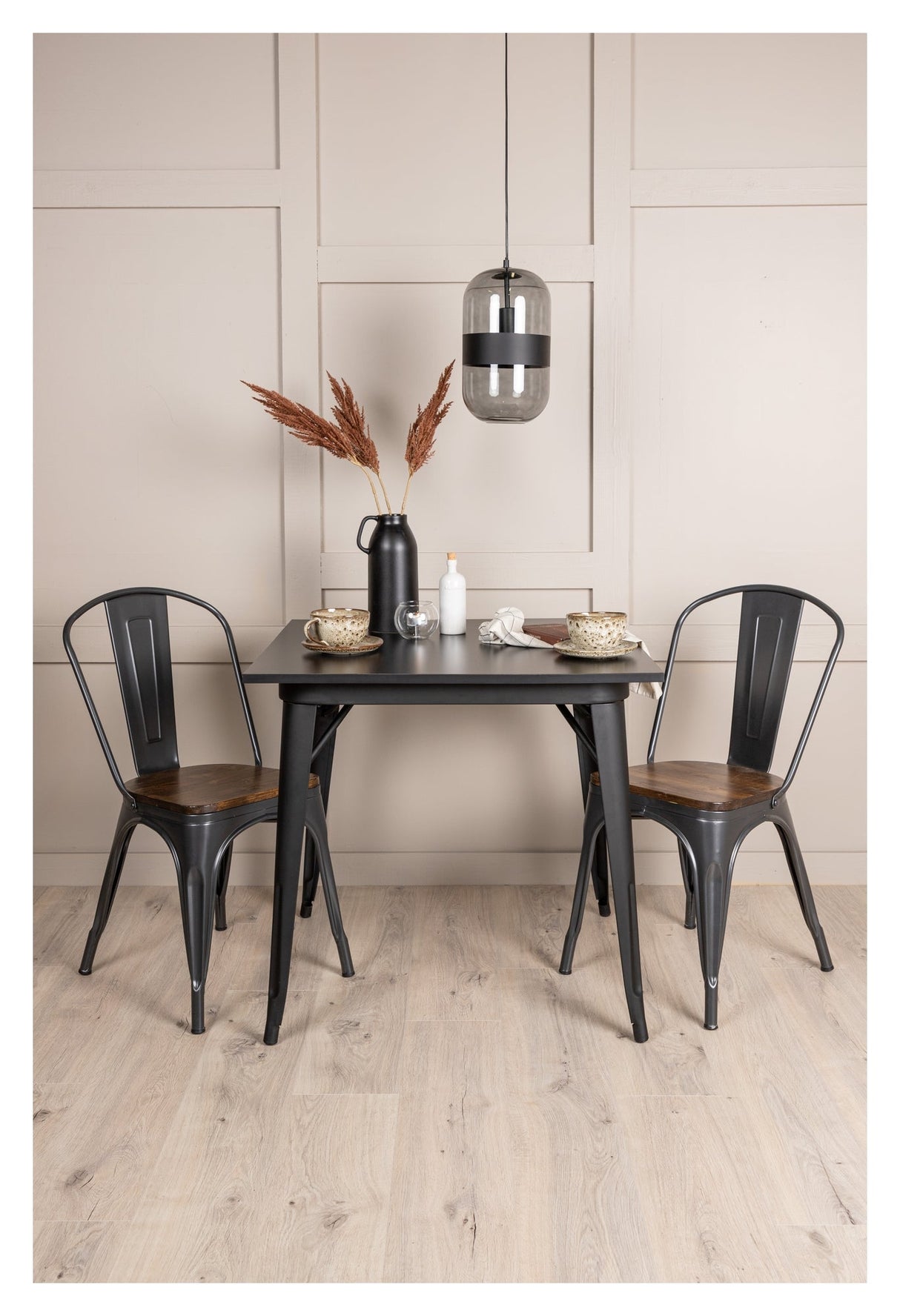 Tempe Dining table w. 2 Tempe chairs - Dark gray/Dark brown