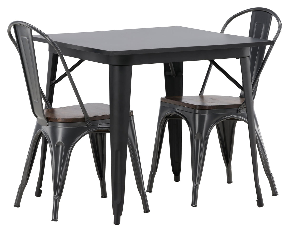 Tempe Dining table w. 2 Tempe chairs - Dark gray/Dark brown