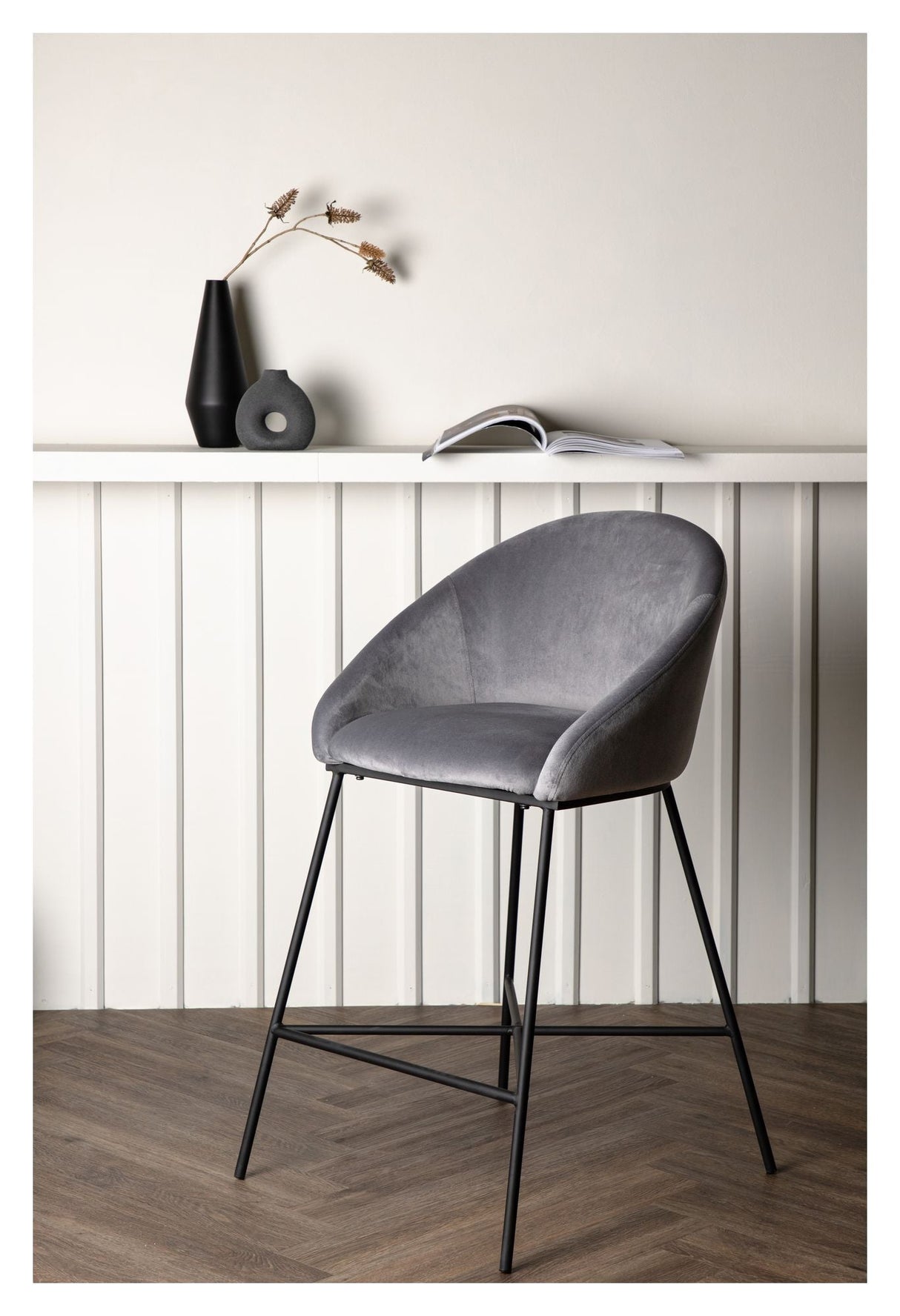 Velvet Barstool - Dark gray velvet