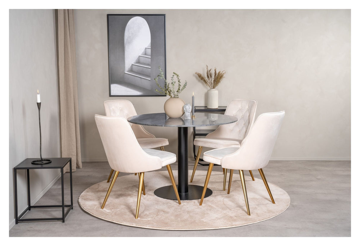 Velvet Delux Dining chair, Beige velour, brass legs