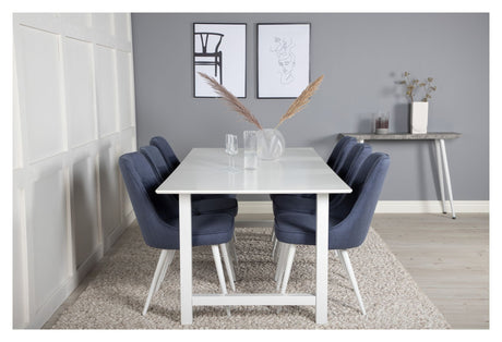 Velvet Delux Dining chair, Blue, White metal legs