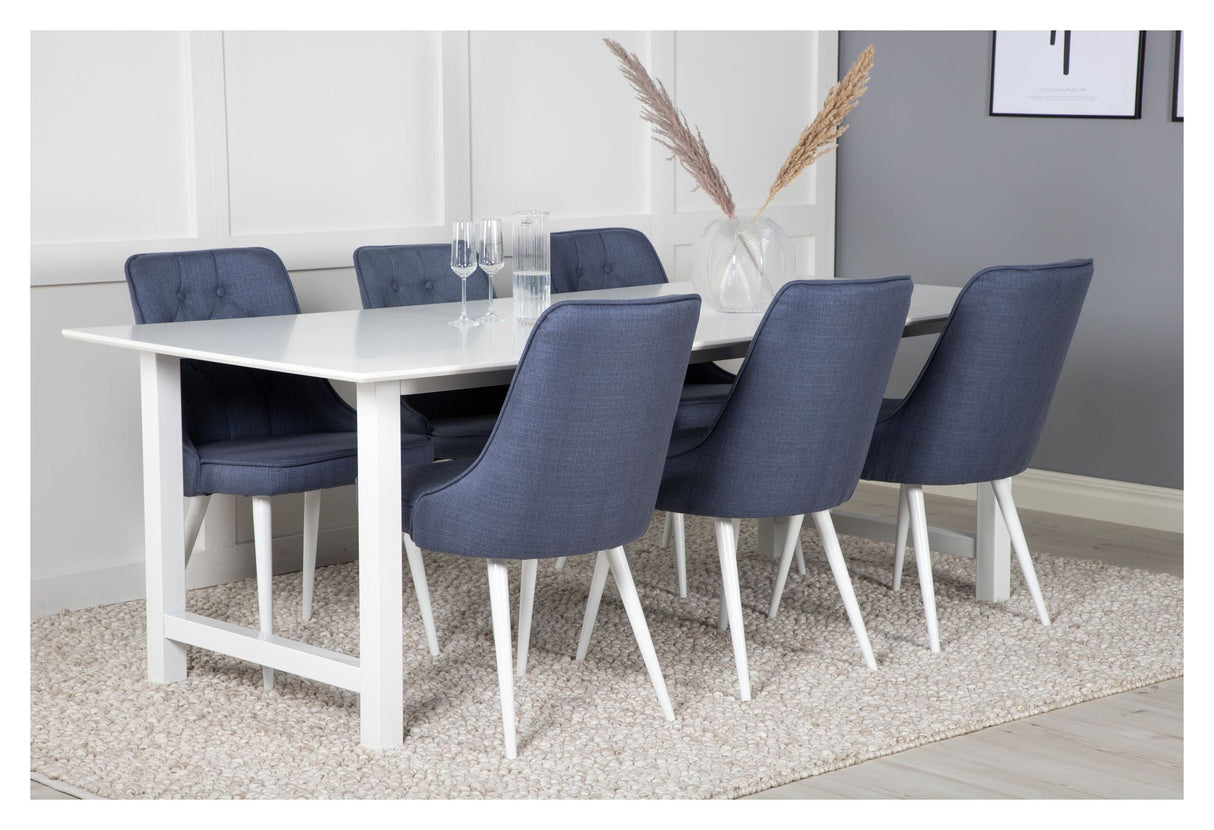 Velvet Delux Dining chair, Blue, White metal legs