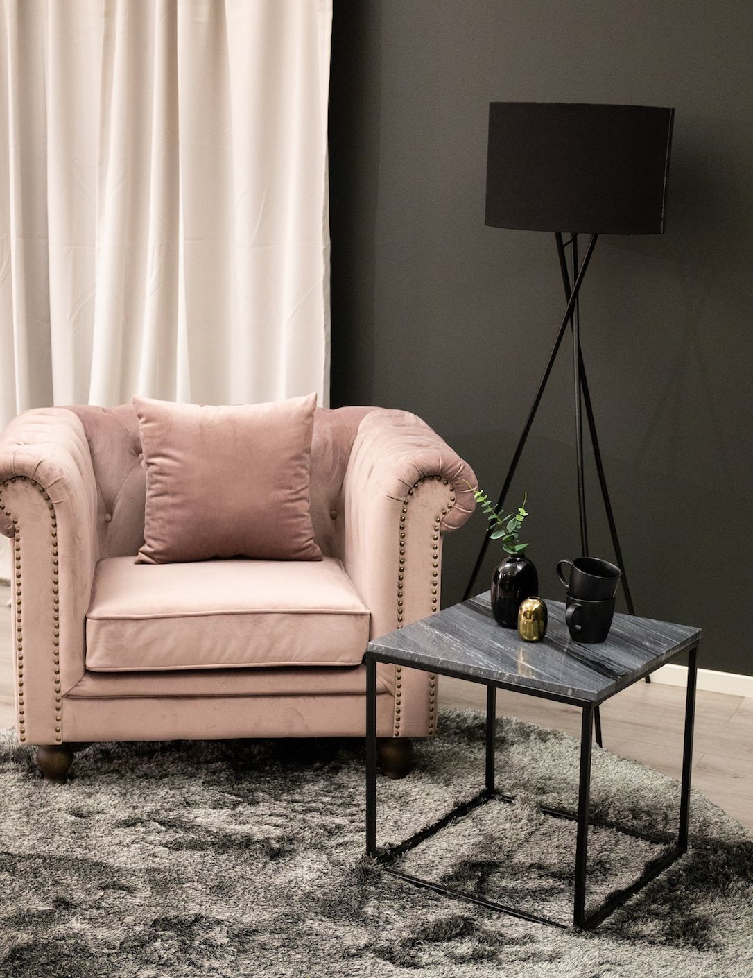 Velvet Armchair, Dusty Pink Velvet