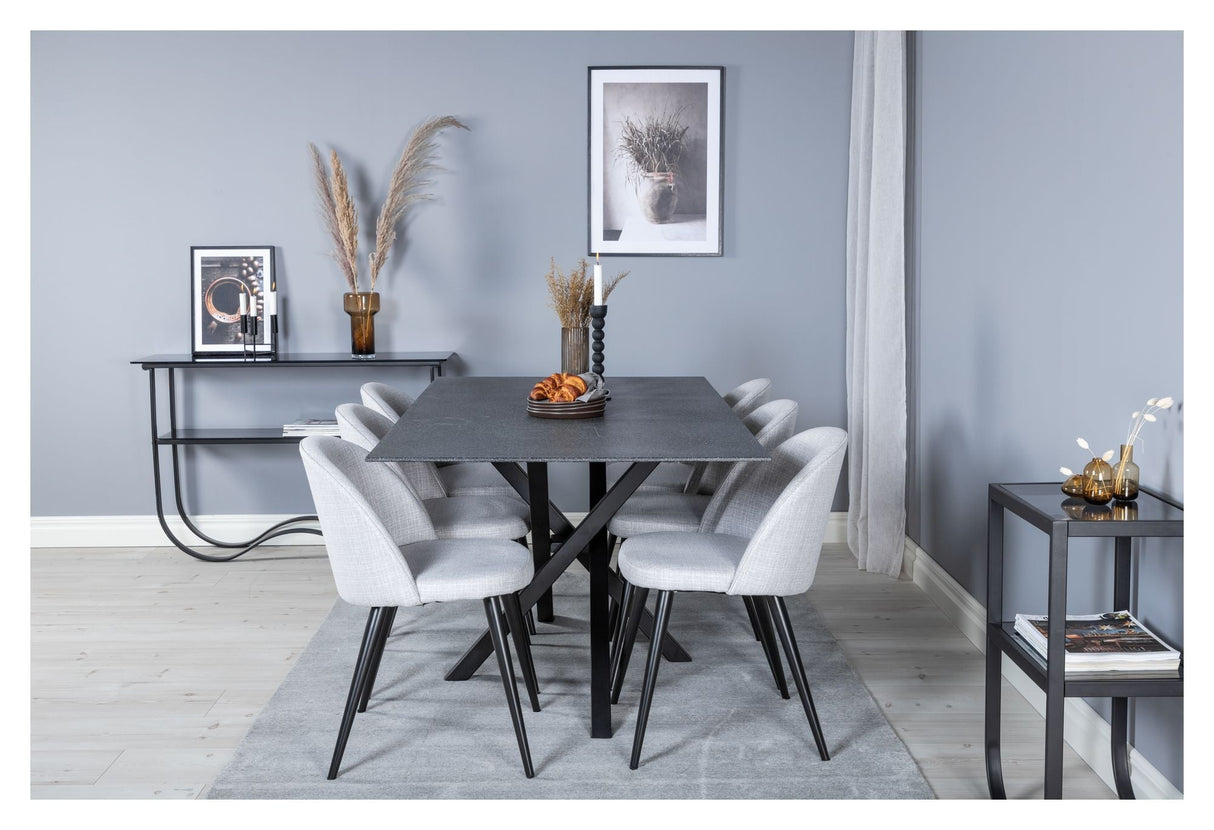 Velvet Dining chair, Gray, Black metal legs