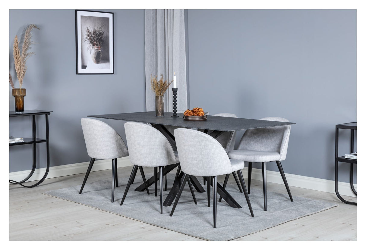 Velvet Dining chair, Gray, Black metal legs