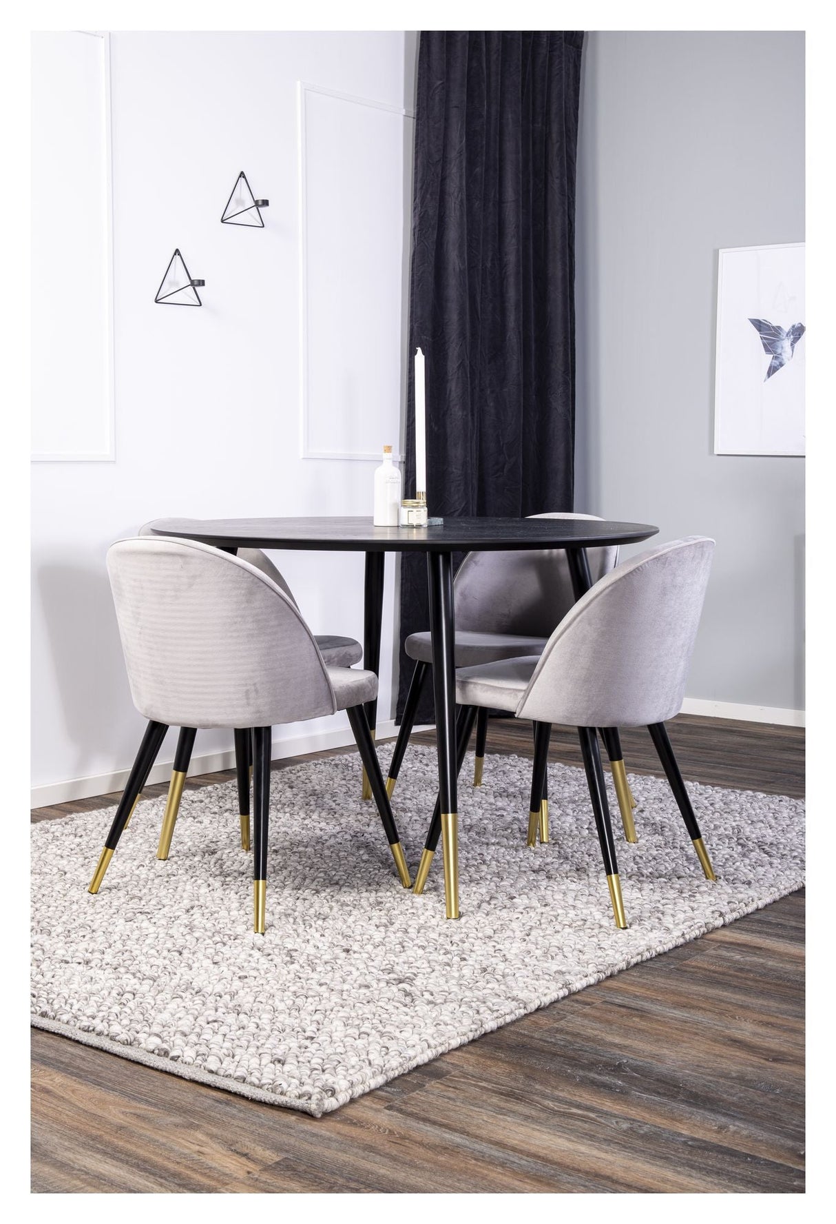 Velvet Dining chair, Gray velvet brass