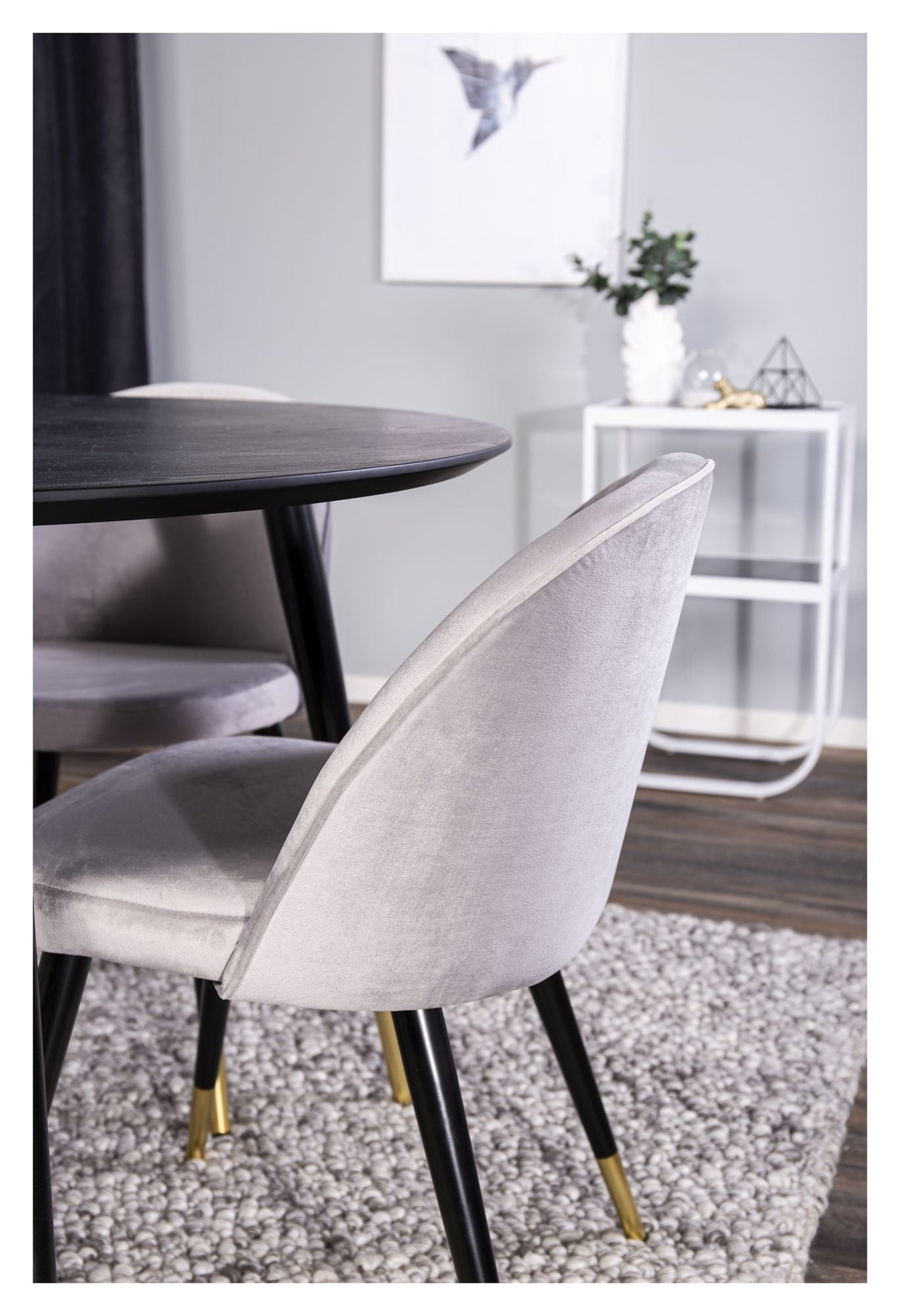 Velvet Dining chair, Gray velvet brass