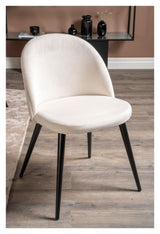 Velvet Dining chair, Off white velvet, black metal legs