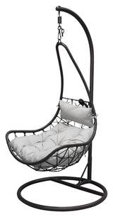 Wide Hanging Chair, Black Frame/Black Woven/Gray Cushion