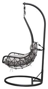 Wide Hanging Chair, Black Frame/Black Woven/Gray Cushion