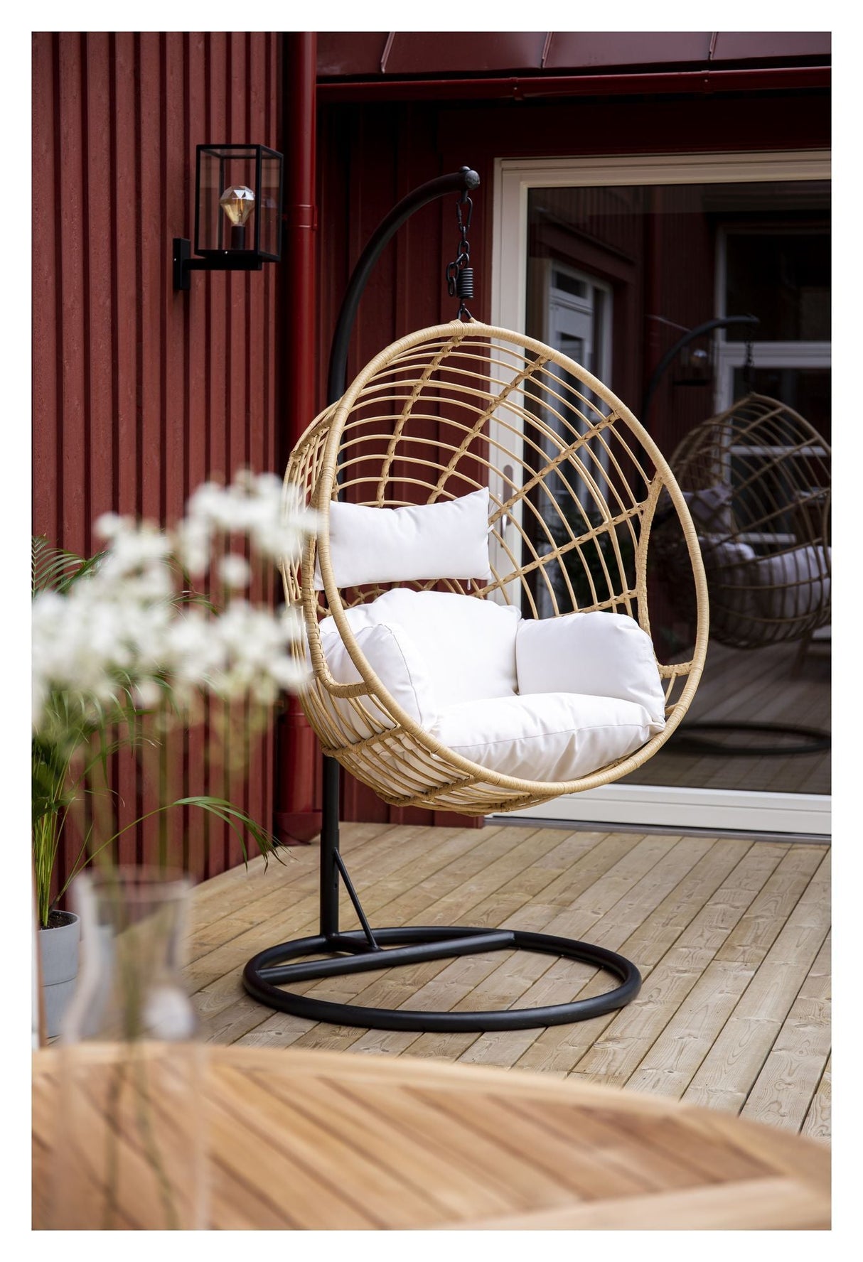 Viga, Hanging Chair, Black /Nature Merge/OffWhite Cushion