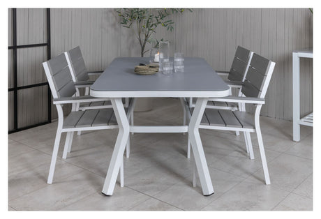 Virya Garden Table, White Alu w. Gray glass, 160x90