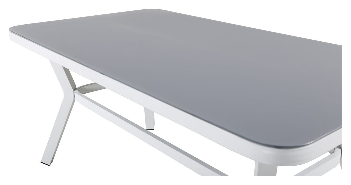 Virya Garden Table, White Alu w. Gray glass, 160x90