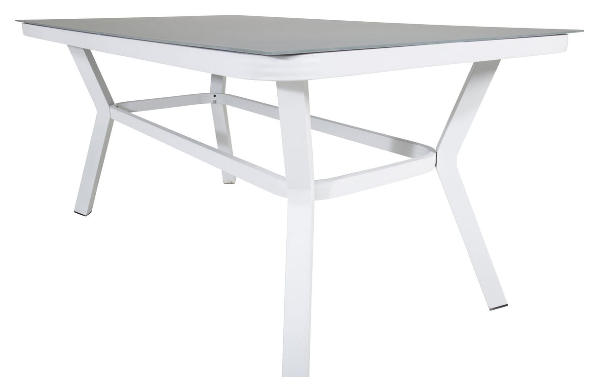 Virya Garden Table, White Alu w. Gray glass, 160x90