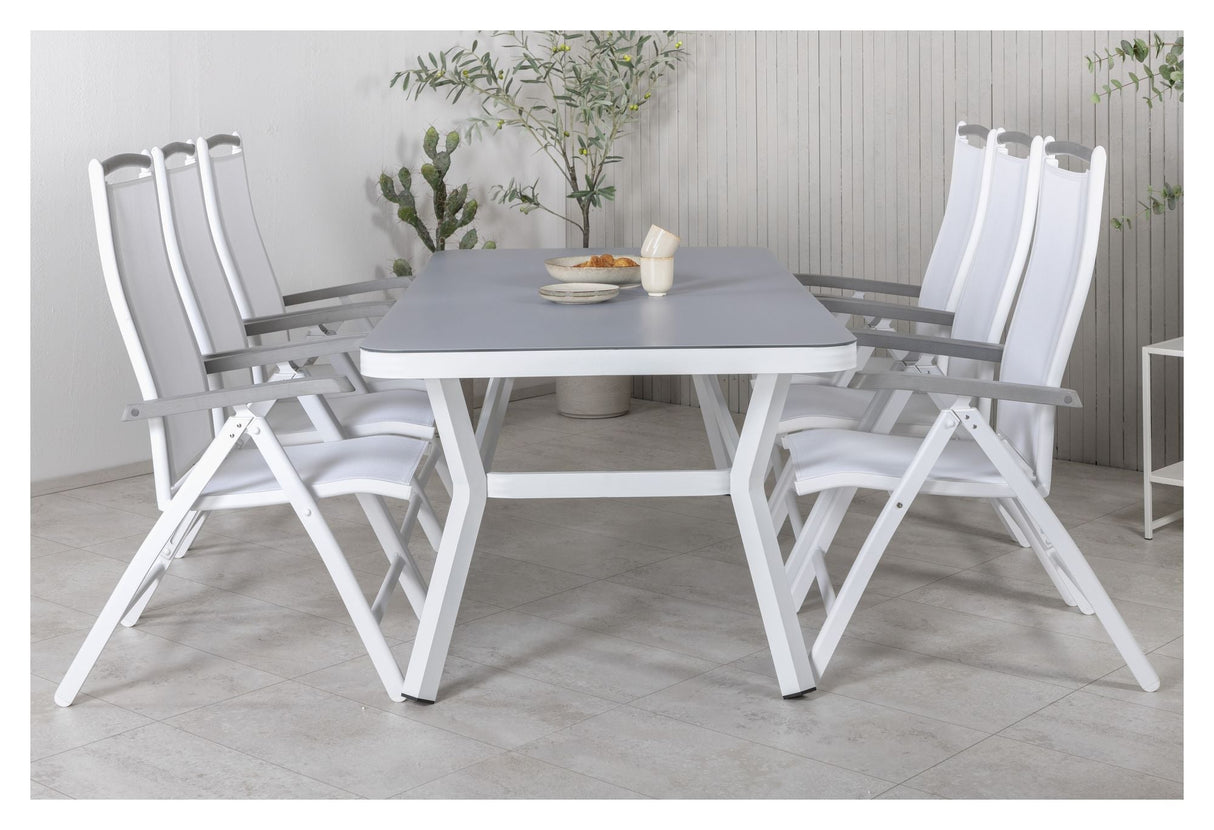 Virya Garden table, White w. gray glass