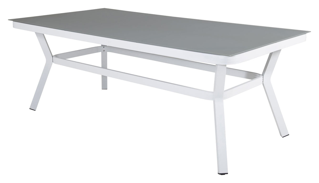 Virya Garden table, White w. gray glass