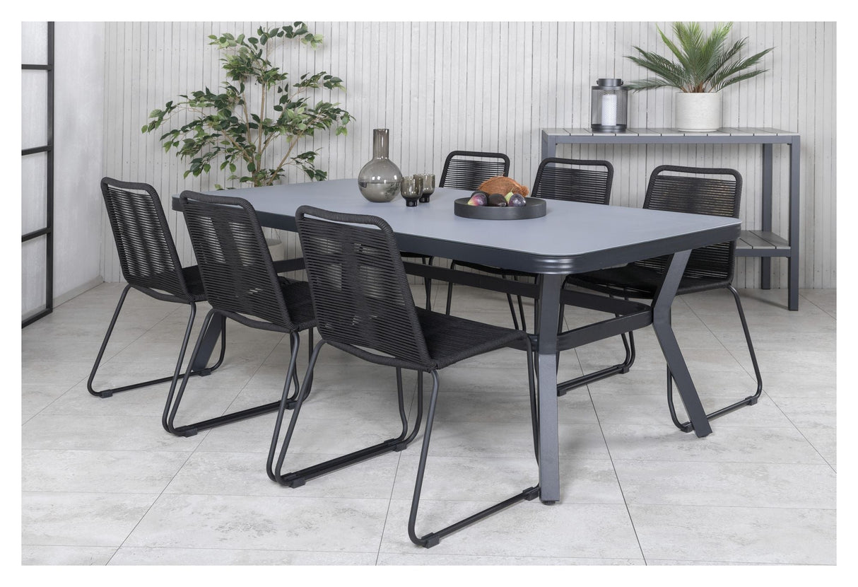 Virya Garden Table, Black Alu w. Gray glass, 200x100