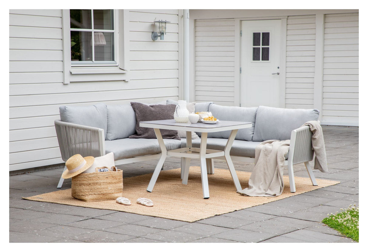 Virya Corner sofa with dining table, White with gray cushions