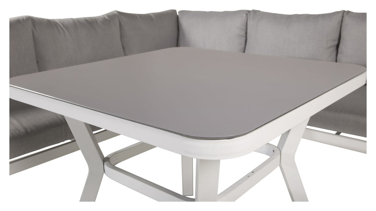 Virya Corner sofa with dining table, White with gray cushions