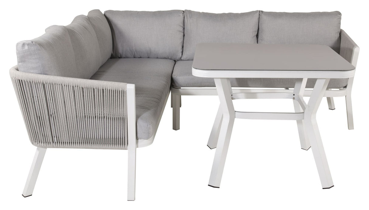 Virya Corner sofa with dining table, White with gray cushions