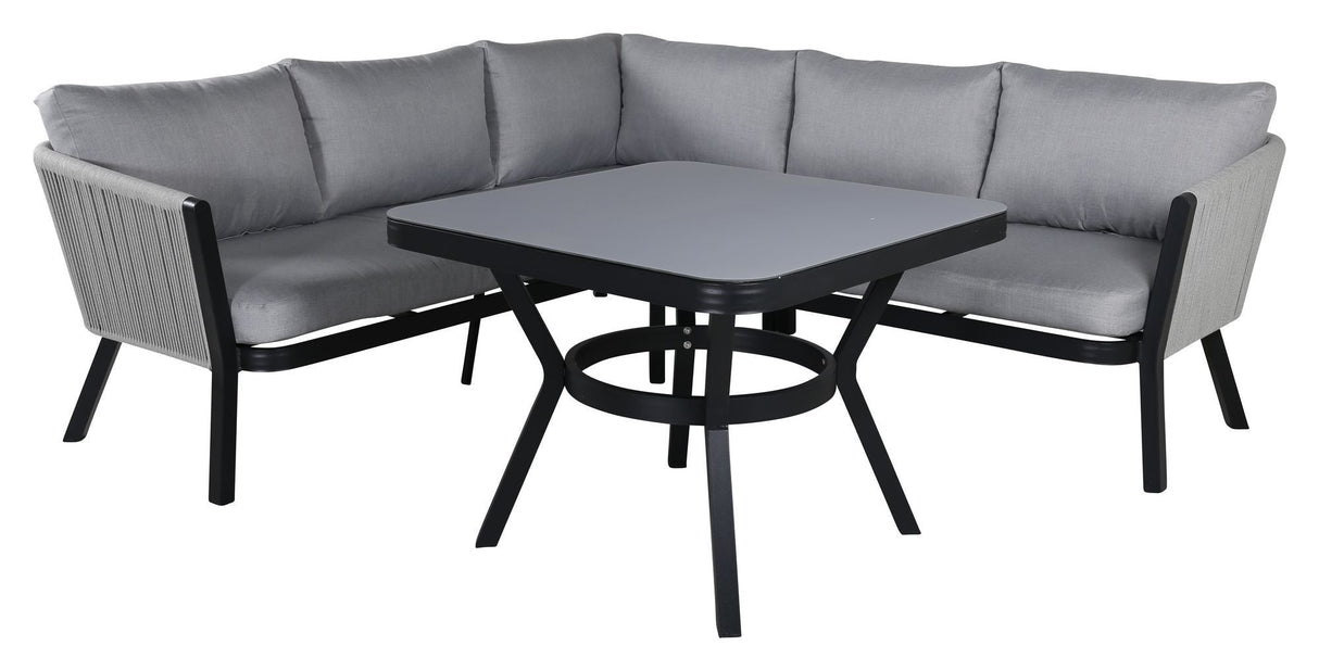 Virya Corner sofa with dining table, Black with gray cushions