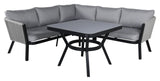 Virya Corner sofa with dining table, Black with gray cushions