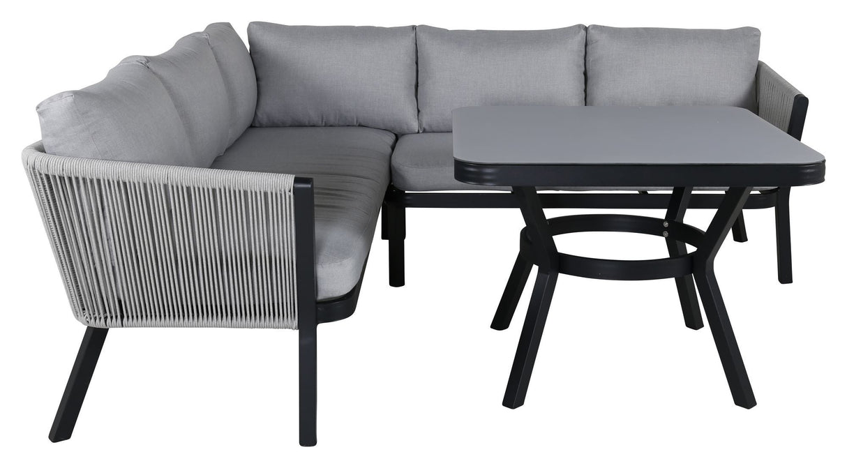 Virya Corner sofa with dining table, Black with gray cushions