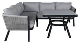 Virya Corner sofa with dining table, Black with gray cushions