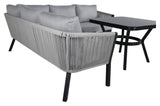 Virya Corner sofa with dining table, Black with gray cushions