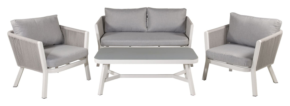 Virya Lounge Set, White w. gray cushions