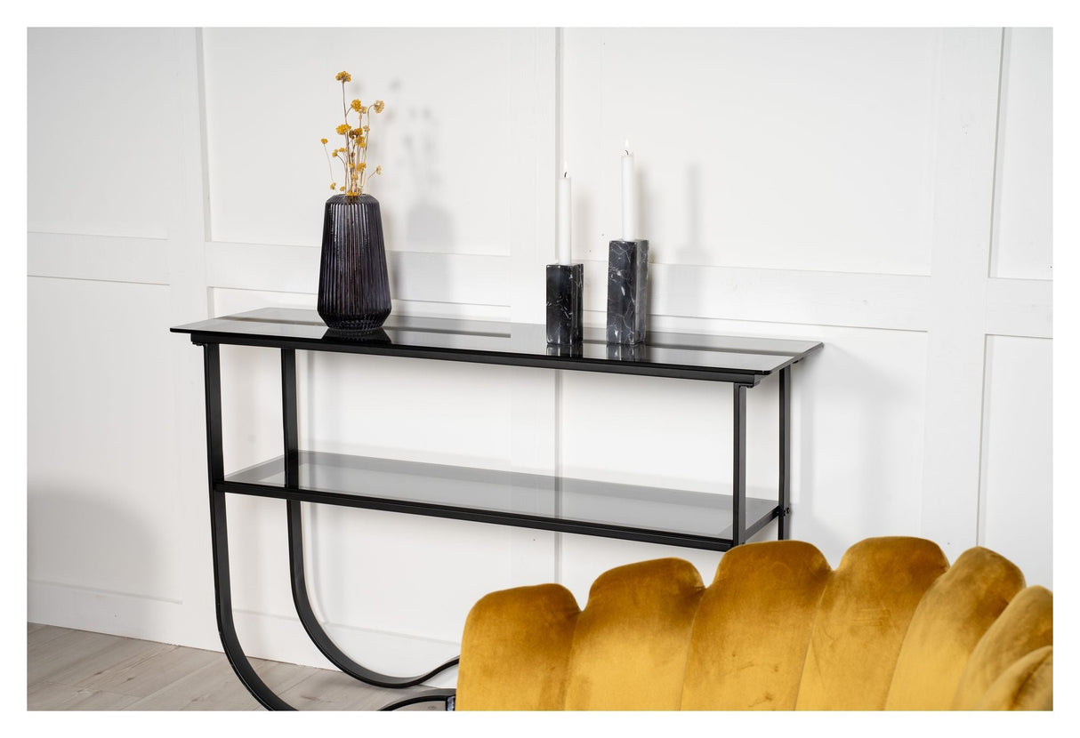 Wavy Side Table - Black Glass Top, 117x33.5