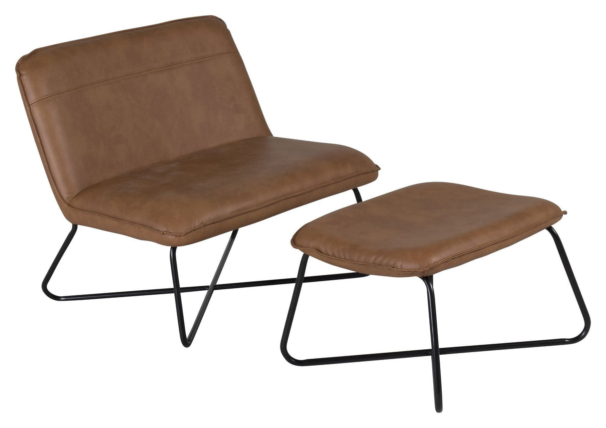 X-Lounge lounge chair with stool, Brown PU