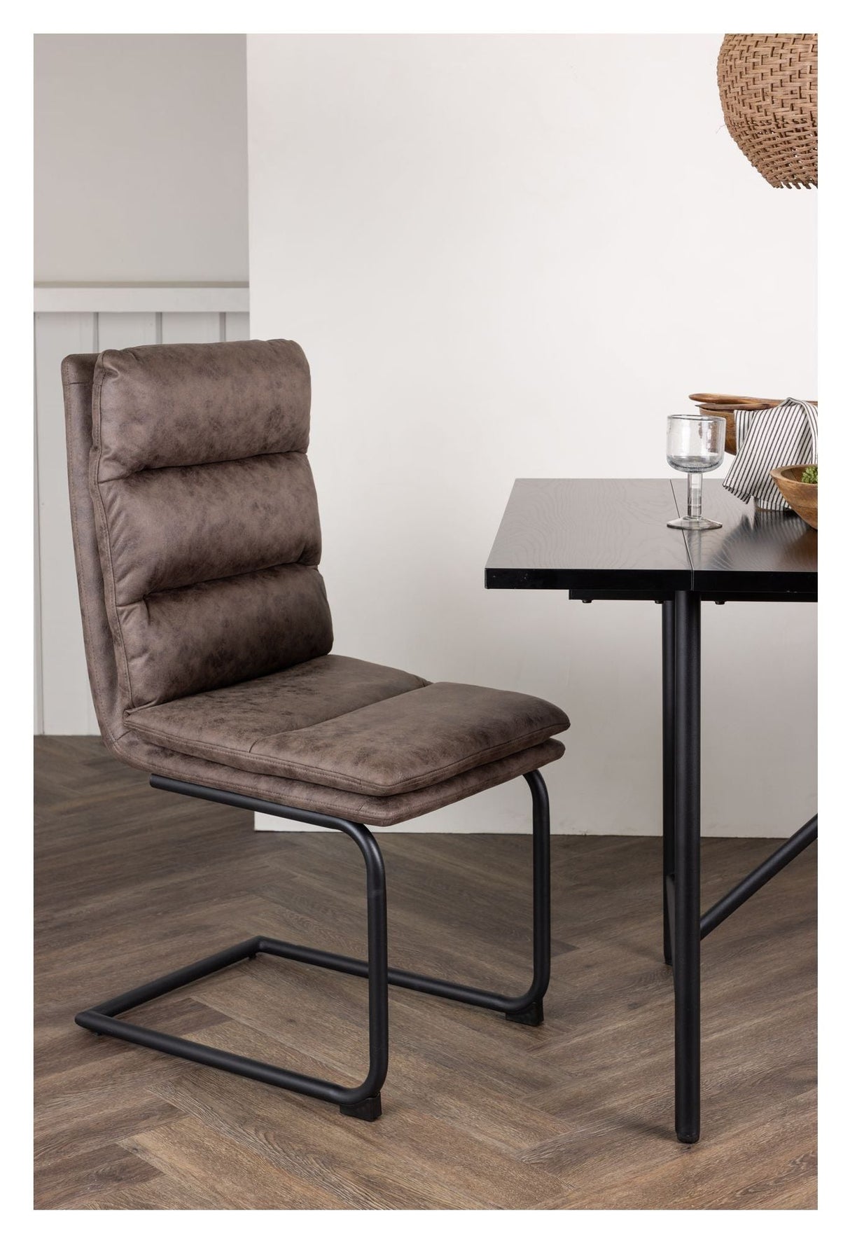 Zizo Dining Chair, Black, Brown Microfiber Fabric