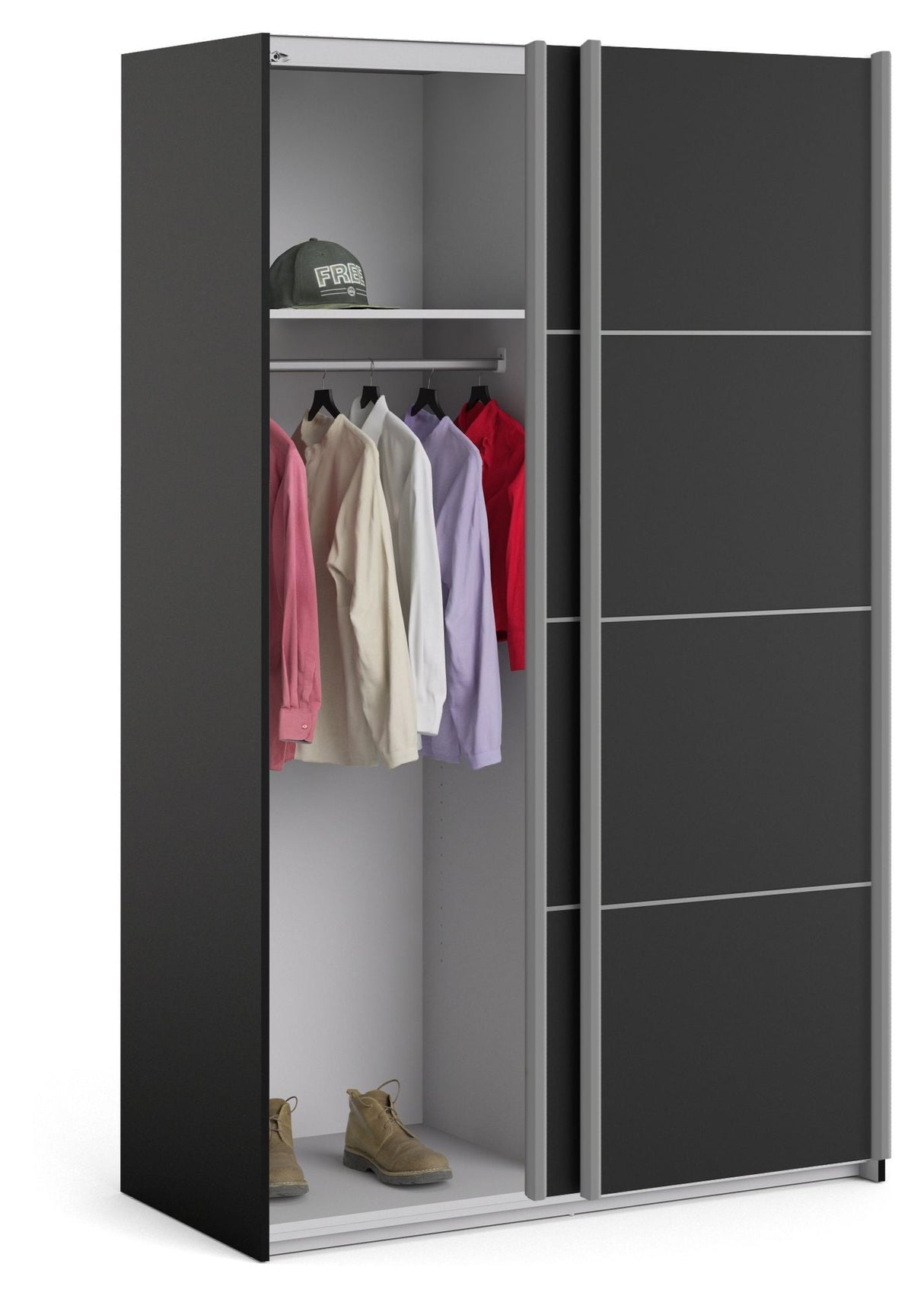 Verona Wardrobe w. sliding doors 8 panels - Mat Black B:122