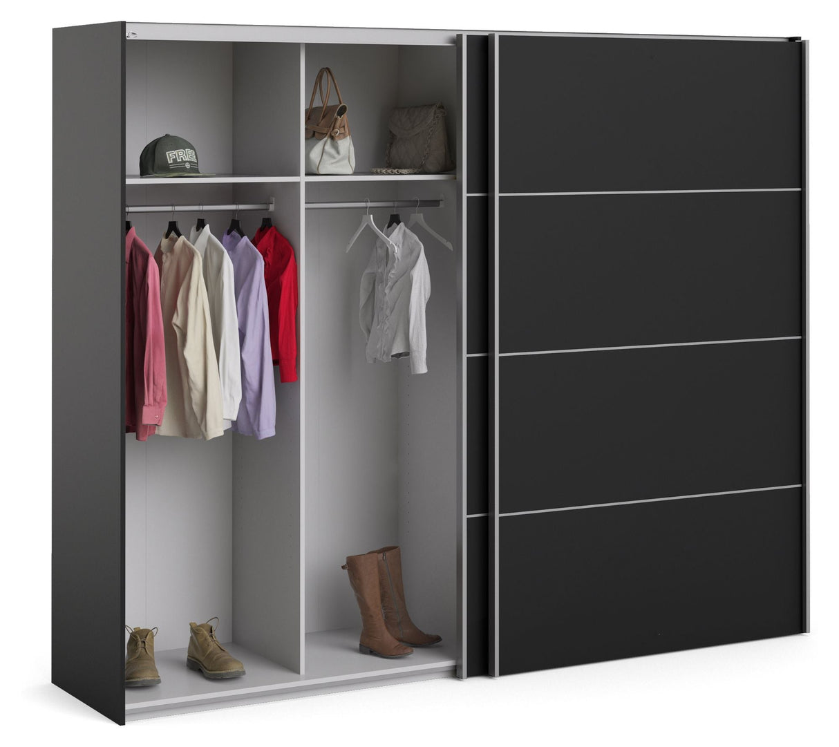 Verona Wardrobe w. sliding doors 8 panels - Mat Black B:242