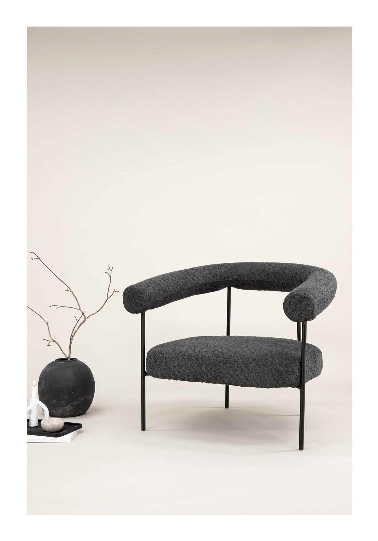 Hökåsen x Josefin Lustig Lounge Chair, Bouclé, Dark Gray