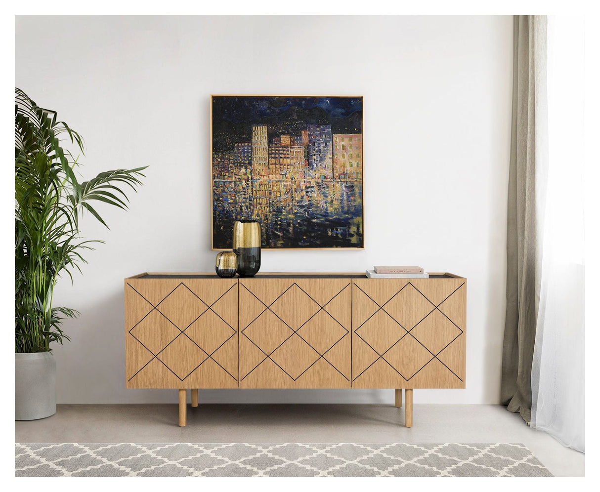 Porto Sideboard with print on doors, Oak/Black