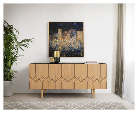 Porto Sideboard w. victoria print, Oak/Black